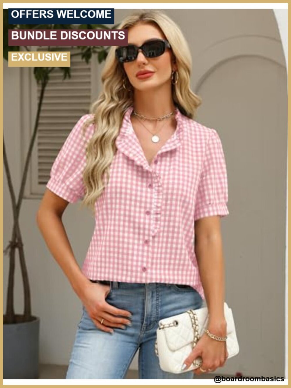 Puff Short Sleeve Button Down Blouse Ruffle Collar Dressy Casual Work Top - Picture 4 of 6